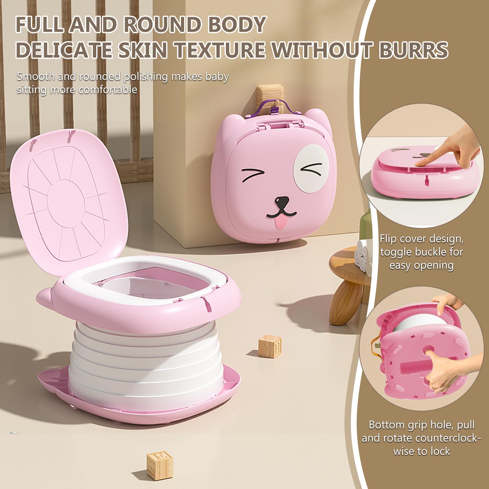 Pot Bebe Toilette Portable, Mini Toilette Enfant, Pot Pliable Enfant Voyage, Toilette Portable, Pot Pliable pour Voyage, Idéal pour Apprentissage de La Propreté, Intérieur Et Extérieur (Rose)
