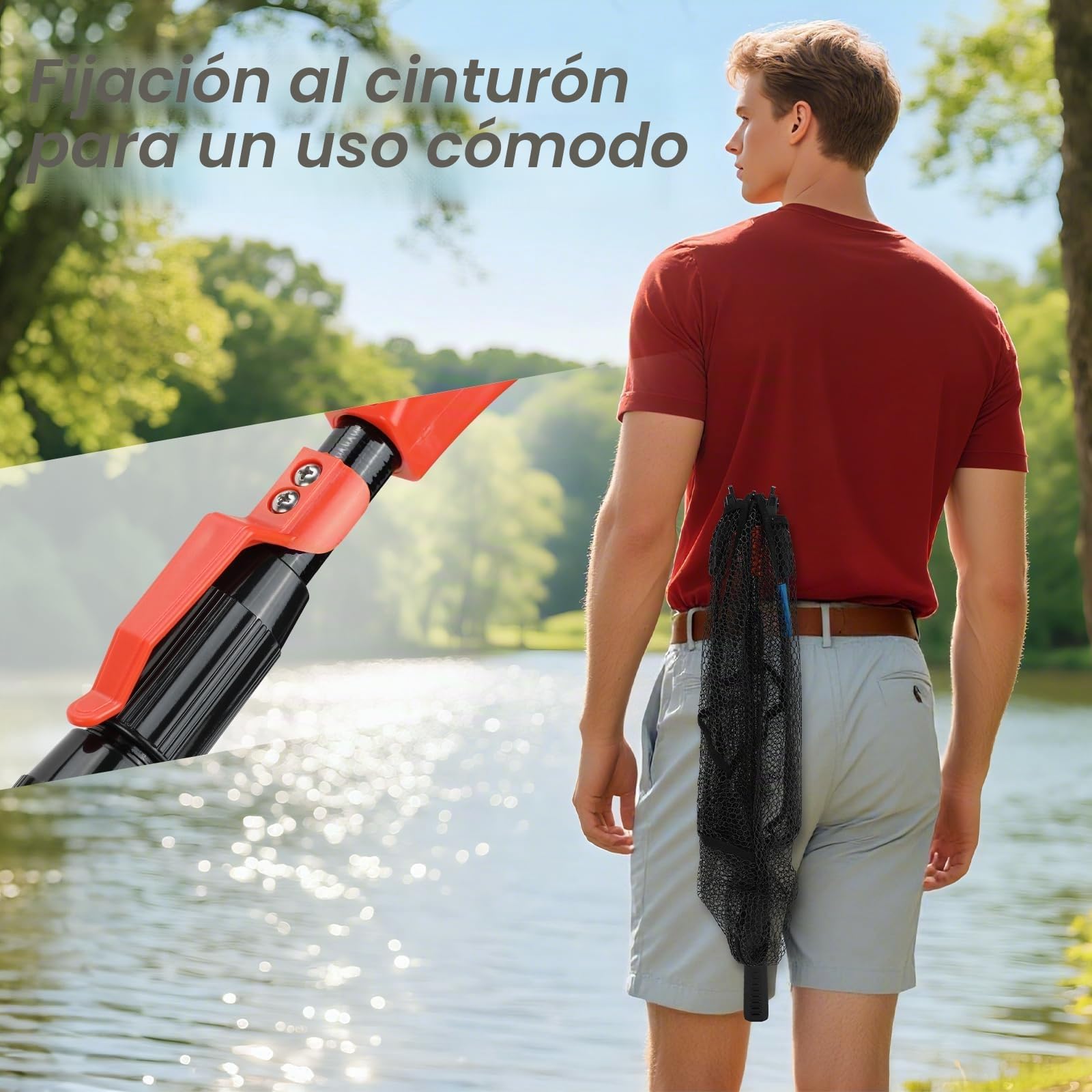 SAN LIKE Red de Pesca Triangular Plegable, Red a Prueba de Enredos, Redes Recubiertas de Goma con Mango telescópico de 110-250 cm, Accesorios de Ppesca para Adultos