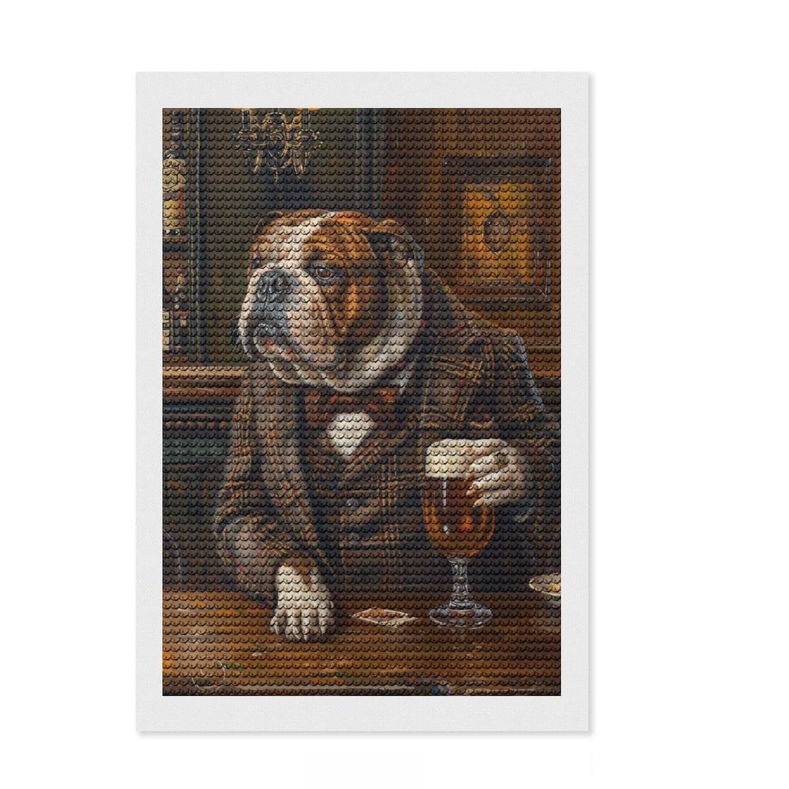 Junmoney Bulldog Irish Pub Round Drill Diamond Painting 8"x12", Relaxing DIY Hobby, Sparkling Round Gems, Modern Decor, for Adults