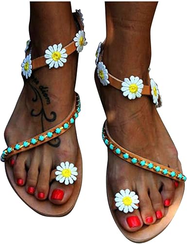 Amazon.com: 2021 Mujer Chica Bohemia Sandalia Perla Floral Sandalias Playa  Vacaciones Pisos Verano Elegante Vestido Fiesta Zapatos de Viaje : Ropa,  Zapatos y Joyería