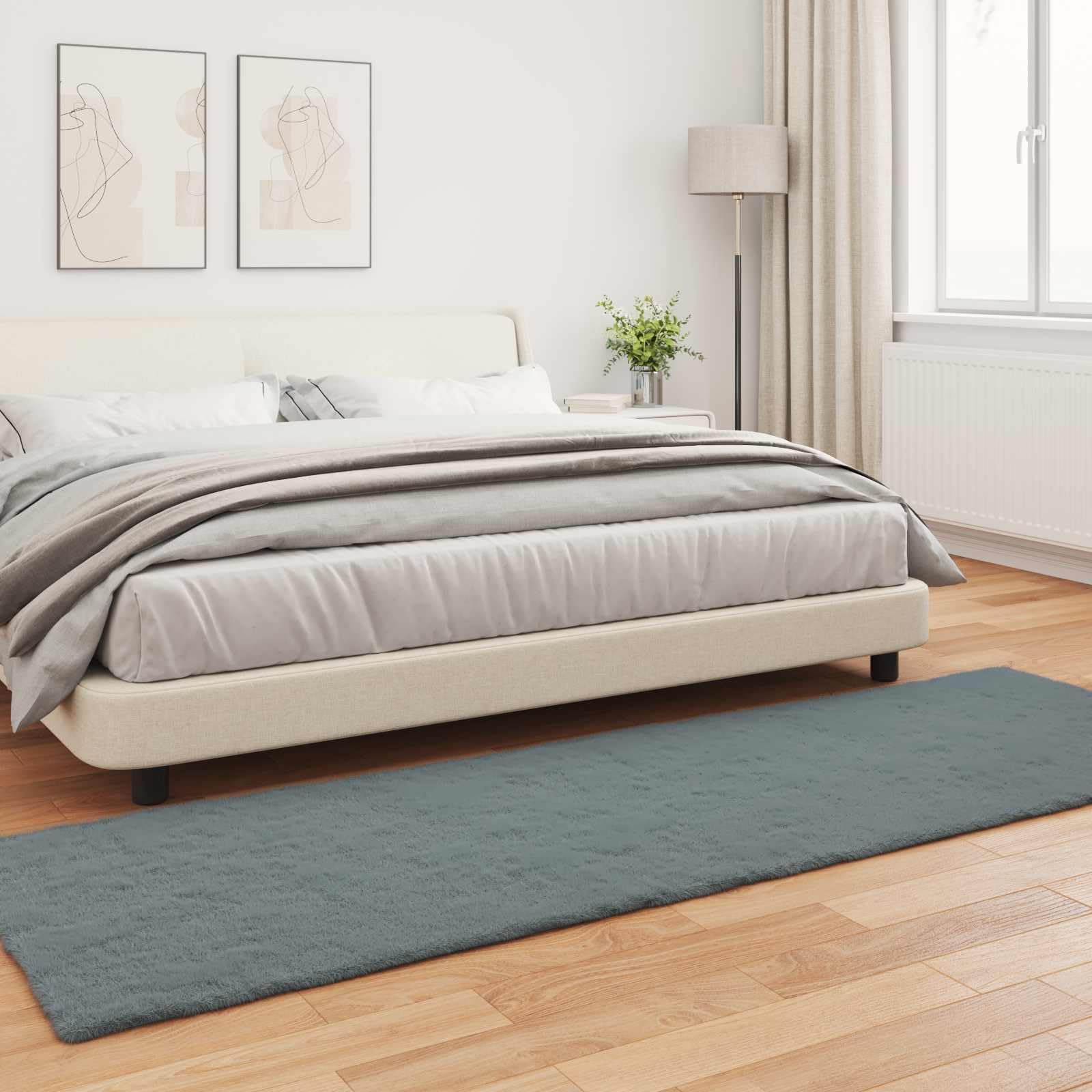 Kunstfell Teppich Läufer in Kaninchenfell-Optik, weicher Flurteppich rutschfest für Wohnzimmer und Schlafzimmer, Rechteckig, Serie OLITE, Anthrazit, 80 x 250 cm