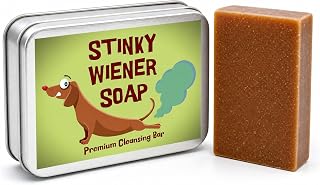 Stinky Wiener Soap Bar in Gift Tin Set Coffee Scented Soap for Adults Hands Body Stocking Stuffers for Men White Elephant Weener Dog Lovers Bath