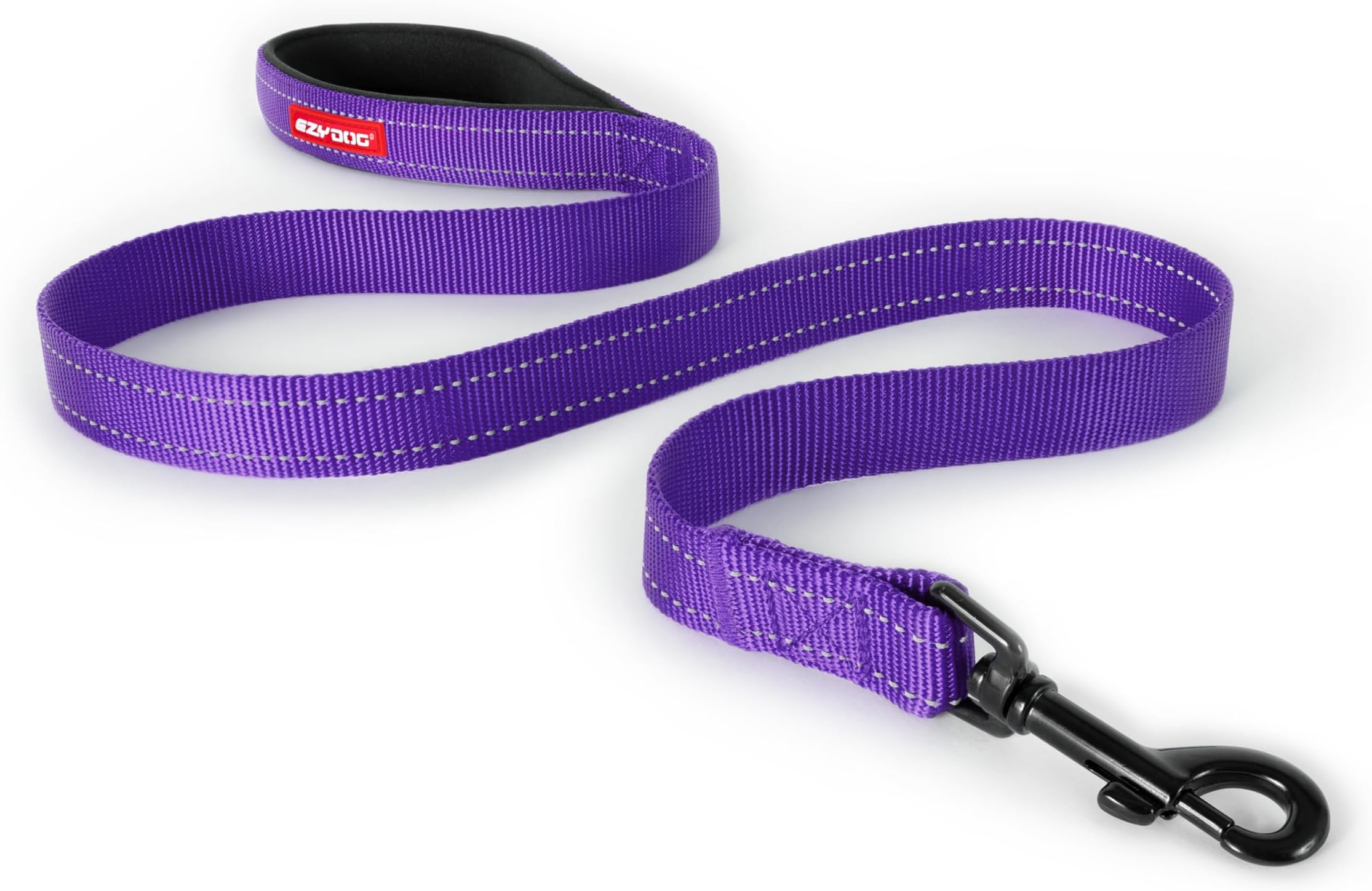 EzyDog Essential Soft Webbing Lead with Neoprene Handle, Reflective, Tough Nylon, Carbon Snap Clip (120cm, Purple)