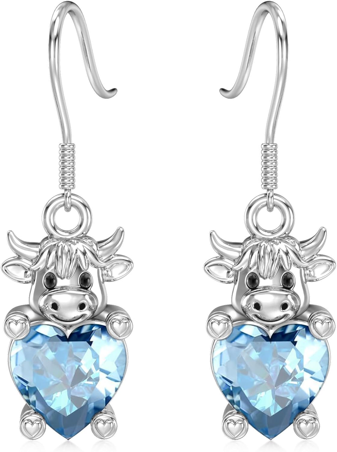 HOTIE Highland Cow Earrings Cute Cow Dangle Earrings with Birthstone Sterling Silver Jewelry Gift for Women Wife Girlfriend Daughter Valentine’s Day Birthday Christmas