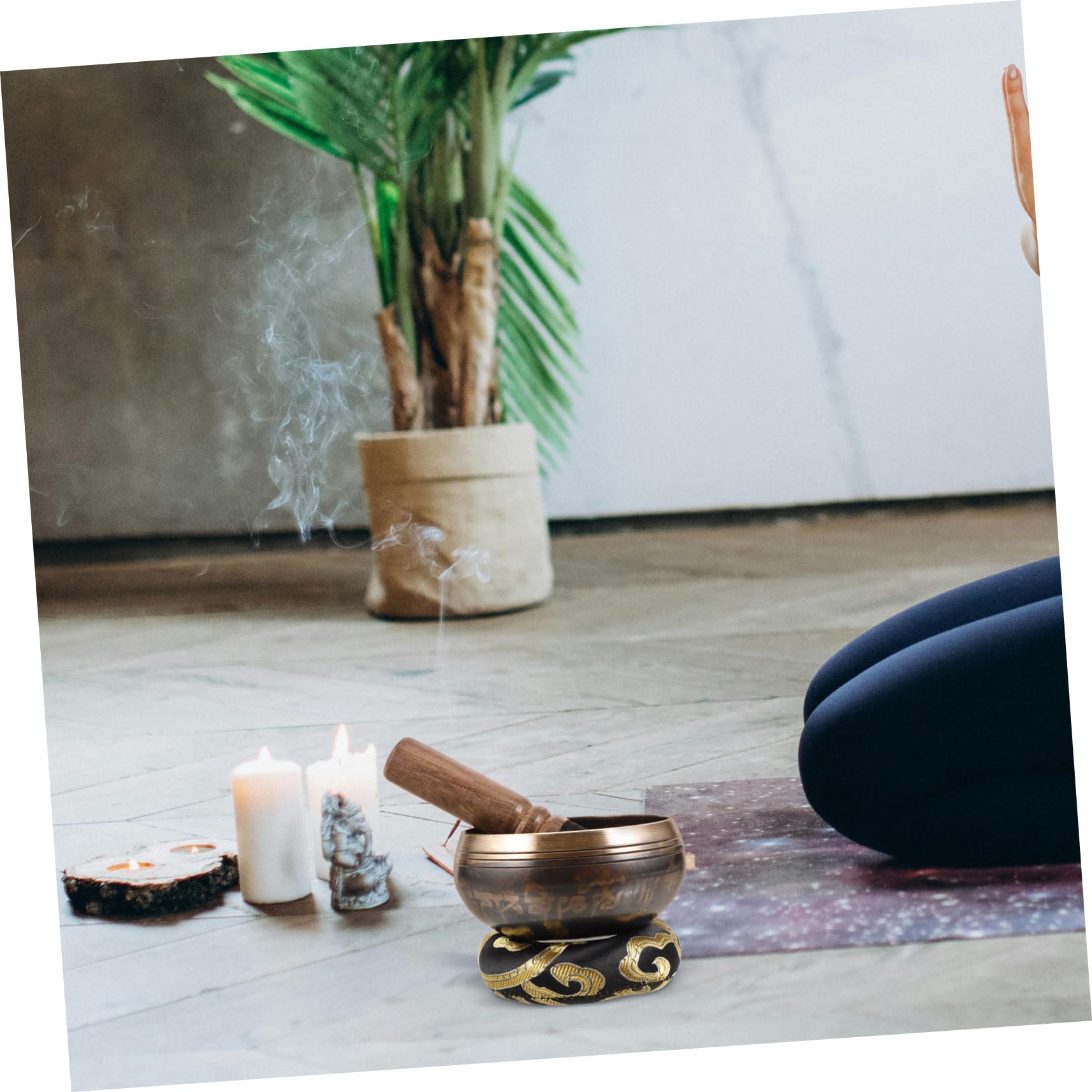 FRCOLOR Kupferklangschale Yoga Klangschale Meditationsset mit Holzklöppel und Kissen tibetische für Meditation und Dekoration im Wohnraum