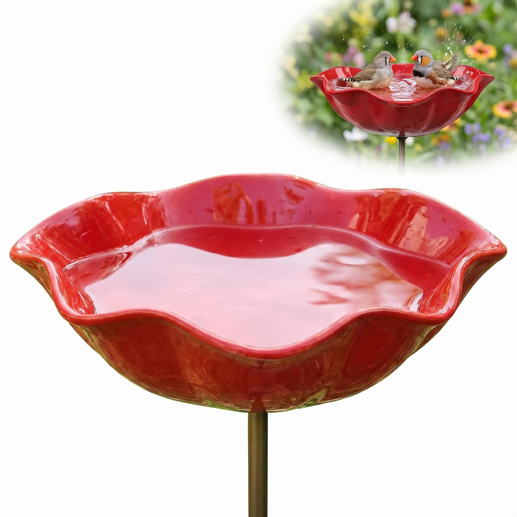 PORUPAEL Handmade Metal Flower Bird Bath for Garden - 60cm Tall Bee Watering Station, Pollinator Water Feeder with Flower Design, Garden Bird Bath & Outdoor Yard Decor