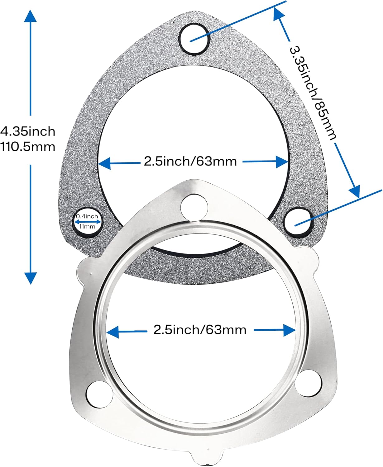 3-Bolt 2.5 inch/63mm Exhaust Flange & Stainless Steel Exhaust Gasket with Bolts & Nuts for Automotive Replacement Exhaust Flanges