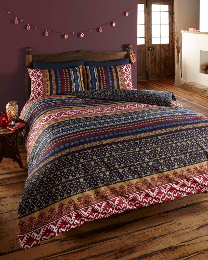 Homemaker Bedding Red, Blue, Mustard Ethnic Indian Print Bedding - Quilt Cover Bed Set With Pillow Cases (King)