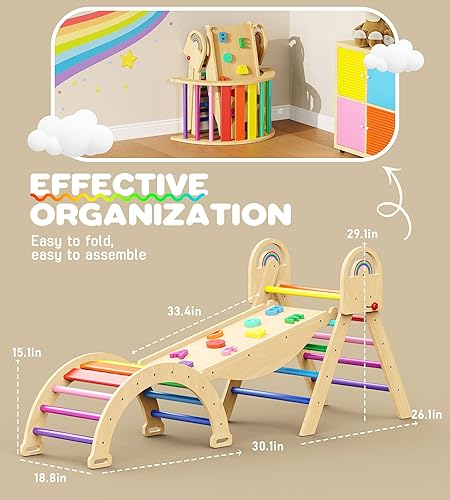 Miniatura 7 de Pikler - Juego de triángulos 9 en 1, juguete de escalada Montessori para niños pequeños, plegable de madera para interiores, gimnasio y escalador de