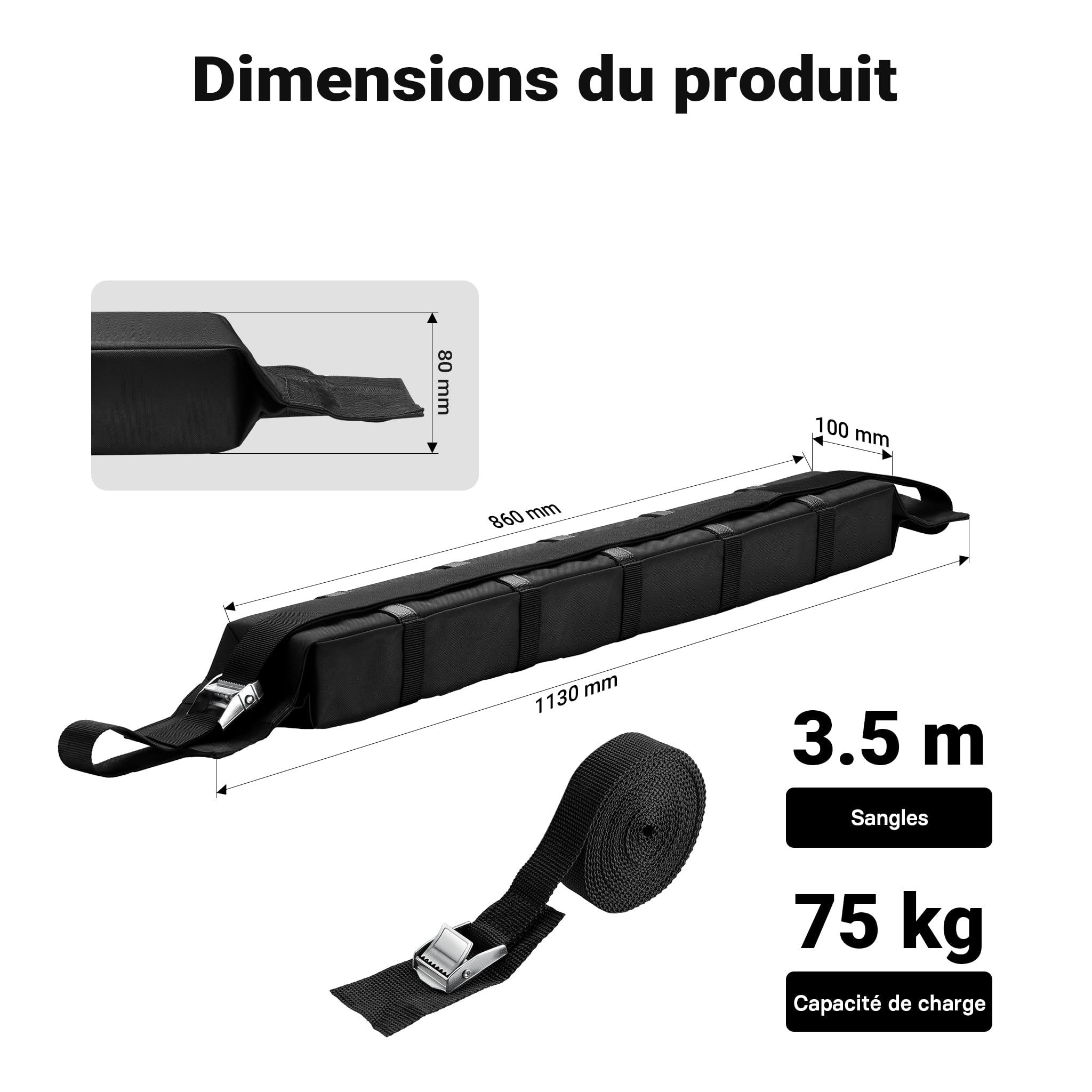 WilTec Jeu de Barre de Toit transversale Universelles Noir Porte-Bagage Galerie de Voiture Support Kayak Canoë Surf Transport Sécurité Routière Automobile