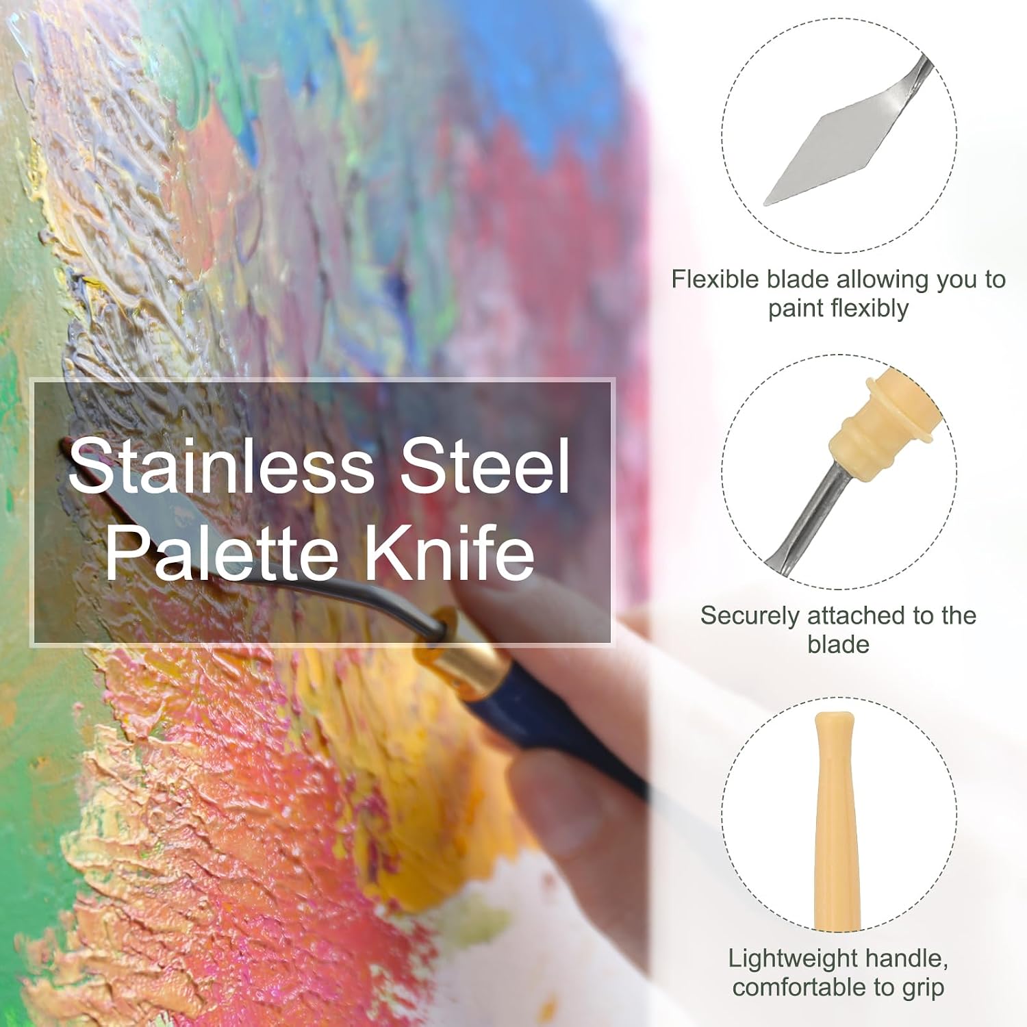 YOKIVE 5 Pcs Stainless Steel Palette Knife, NO.1 Professional Art Spatula Oil Painting Accessories Color Mixing Scraper with Plastic Handle, Great for Canvas Acrylic(Yellow, 5.71 -Inch)
