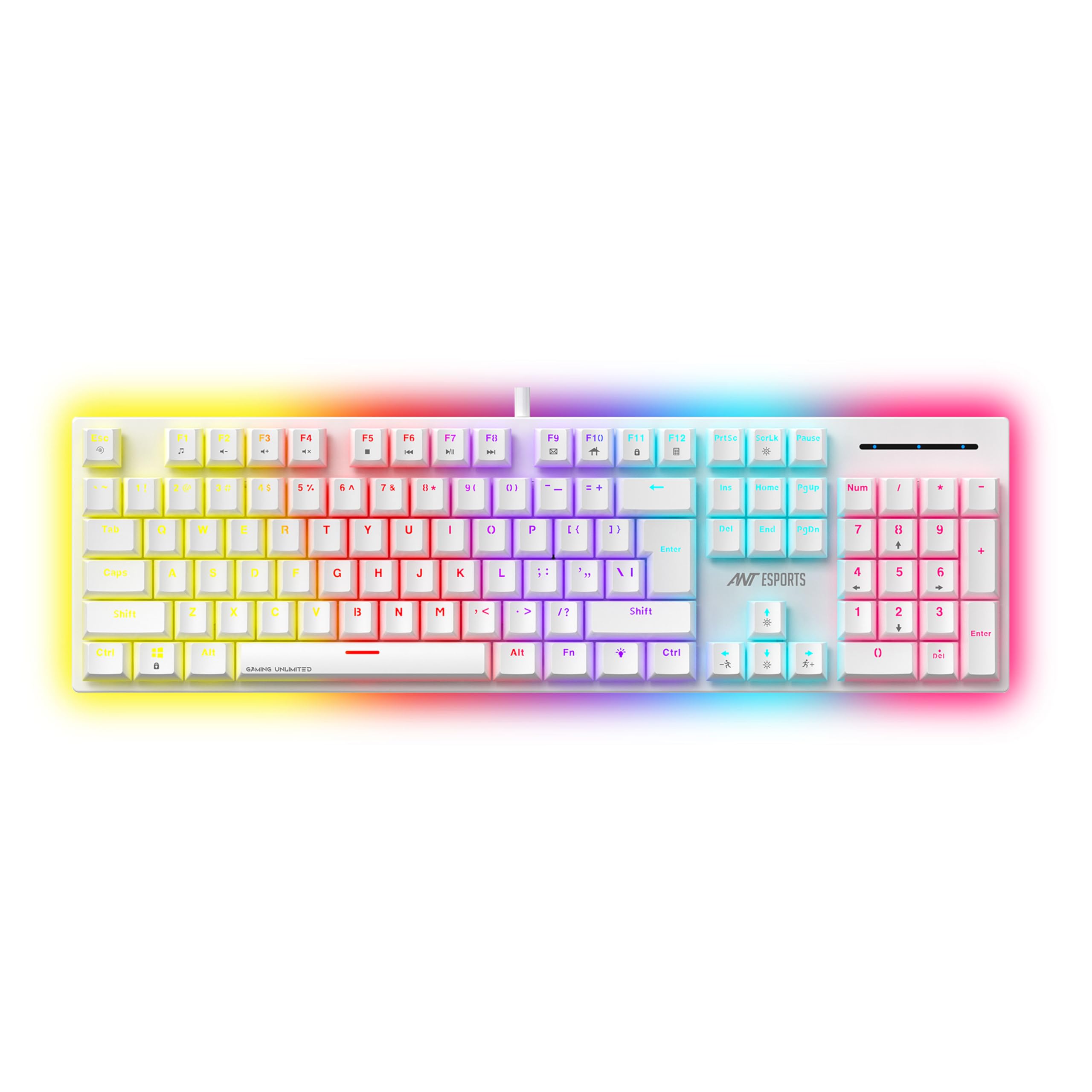 Ant Esports MK3400 Pro V3 Mechanical RGB Gaming Keyboard, 104 Keys-Red Switch, Multicolour Backlit, Anti-Ghosting, USB Wired, Media Keys, 12 LED Modes, for PC, Mac, Windows, Linux – White-picture-20