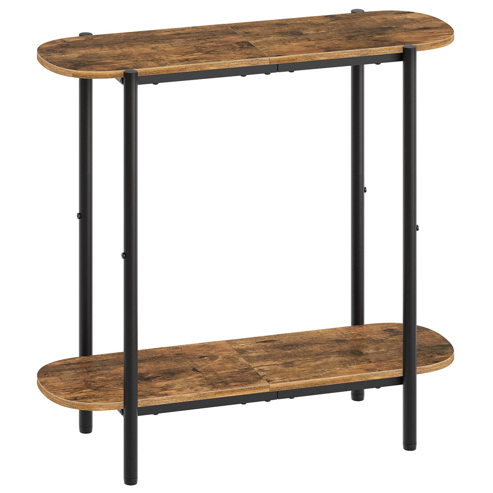 YATINEY Consola, Mesa para Sofá de 2 Estantes, Mesa para Entrada, Mesa para Sofá con Estructura Metálica, Ahorro de Espacio, para Salón, Entrada, Vestíbulo, Marrón Vintage y Negro XCT01BR
