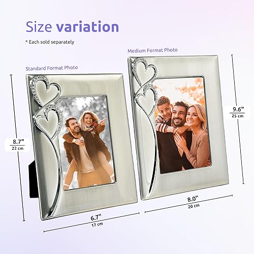 Miniatura 6 de Marco de fotos plateado de 4 x 6 pulgadas con corazones, idea de regalo para bodas, compromisos para parejas, recién casados, despedida de soltera,