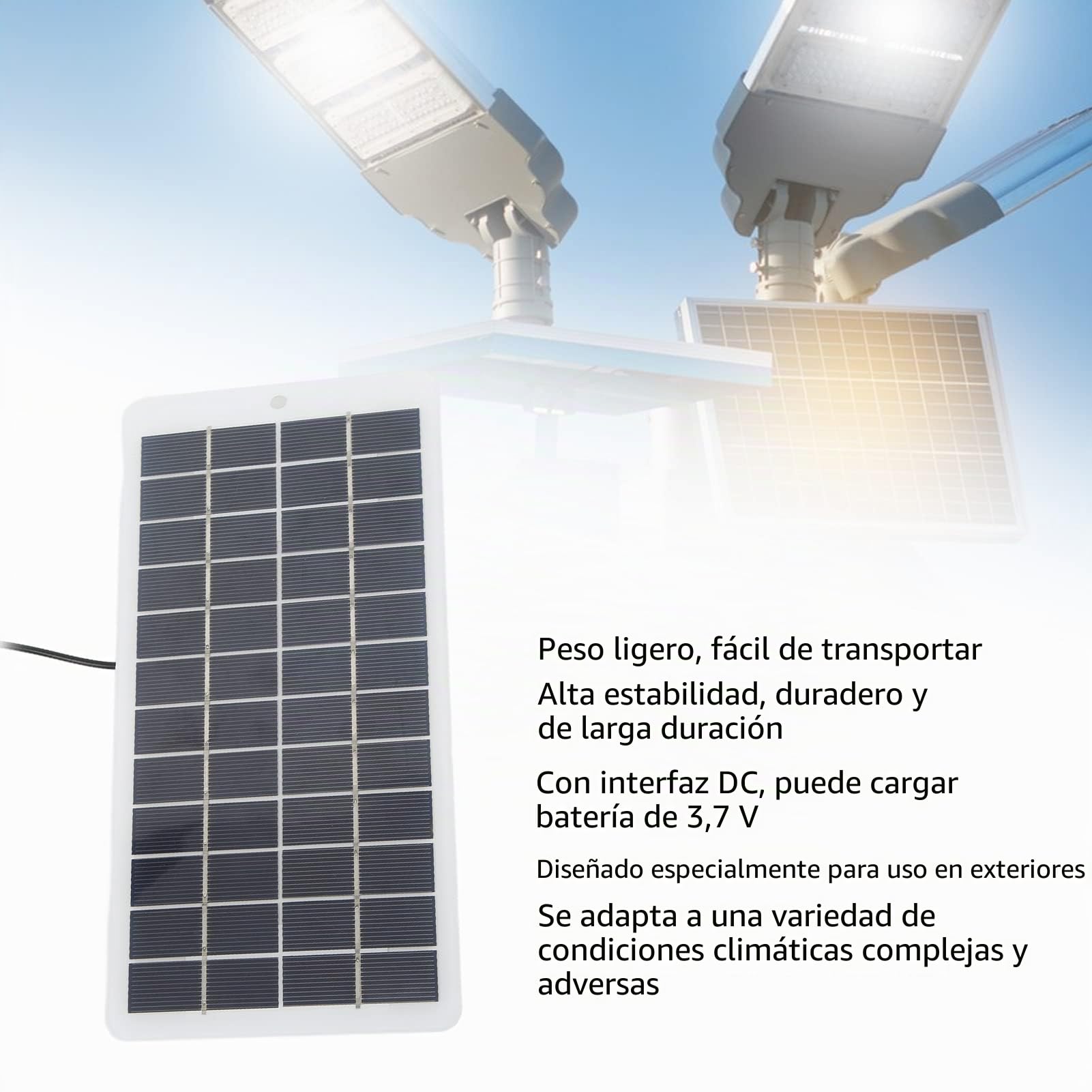 Keenso Panel Solar Célula de Cargador Solar Resistente a la Intemperie de Alta Eficiencia Portátil con Interfaz de CC para Semáforo 5W 12V