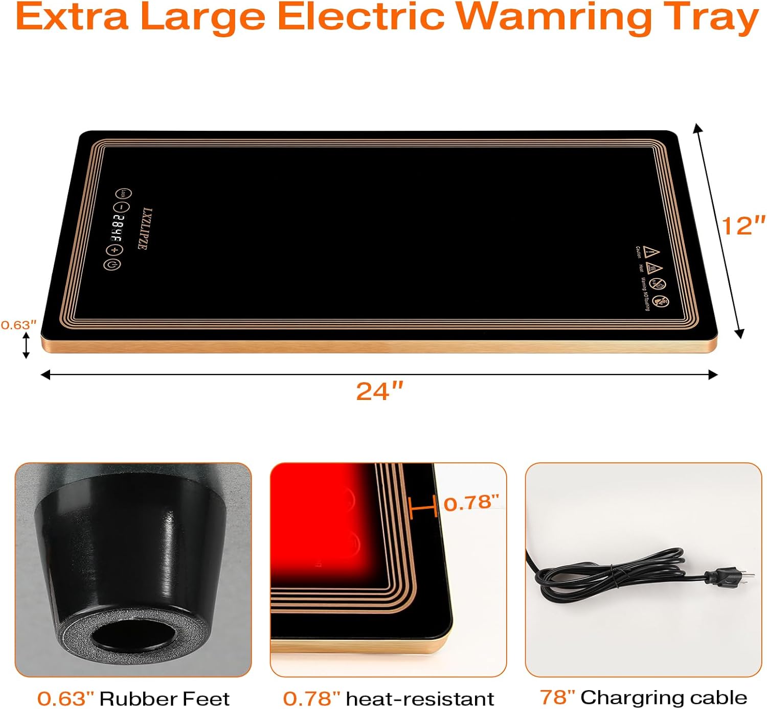 Electric Warming Tray for Food (Long 24x12 Inches), Warming Trays with 12 Temp-Settings,Built-in Thermostat and Full Surface Heating,Versatile Food Warmers for Parties Buffet,Gatherings,Daily Use