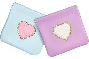 Girls Coin Purse - 2-Pack Heart-Shaped Leather Cosmetic Bag with Waterproof Pocket
