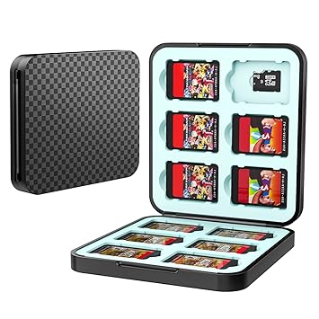 TiMOVO Game Card Case for Nintendo Switch OLED/Switch/Switch Lite, 12 Game Holder Cartridge Case for Switch Game Cards and 12 SD Cards Slots, Compact & Portable Game Storage Case Box, Black & Blue