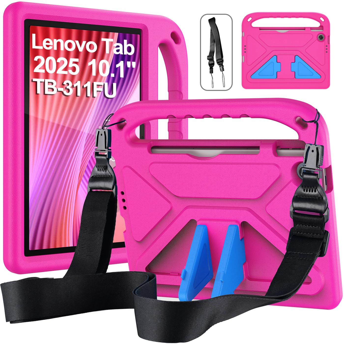 Funda Infantil para Lenovo Tab Tablet 10.1 Pulgadas 2025 (TB-311FU/TB-311XU), Ligera a Prueba de Golpes, con asa Infantil y Correa para el Hombro, Magenta