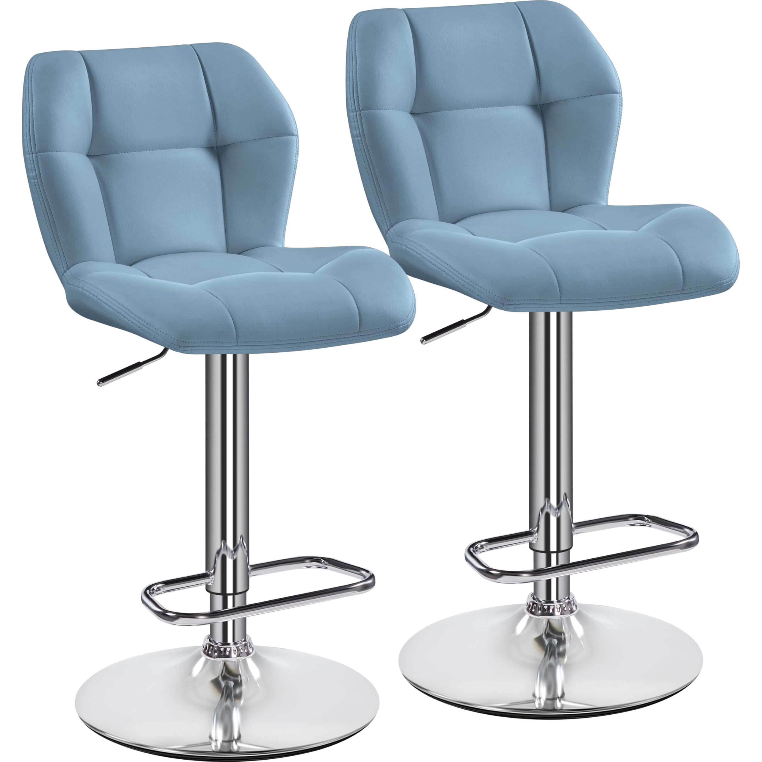 Yaheetech Bar Stools Set of 2, PU Leather Breakfast Bar Chairs, Swivel Height Adjustable Barstools, Counter Stools with Backrest for Home Kitchen Bar Restaurant, Blue โ image 1