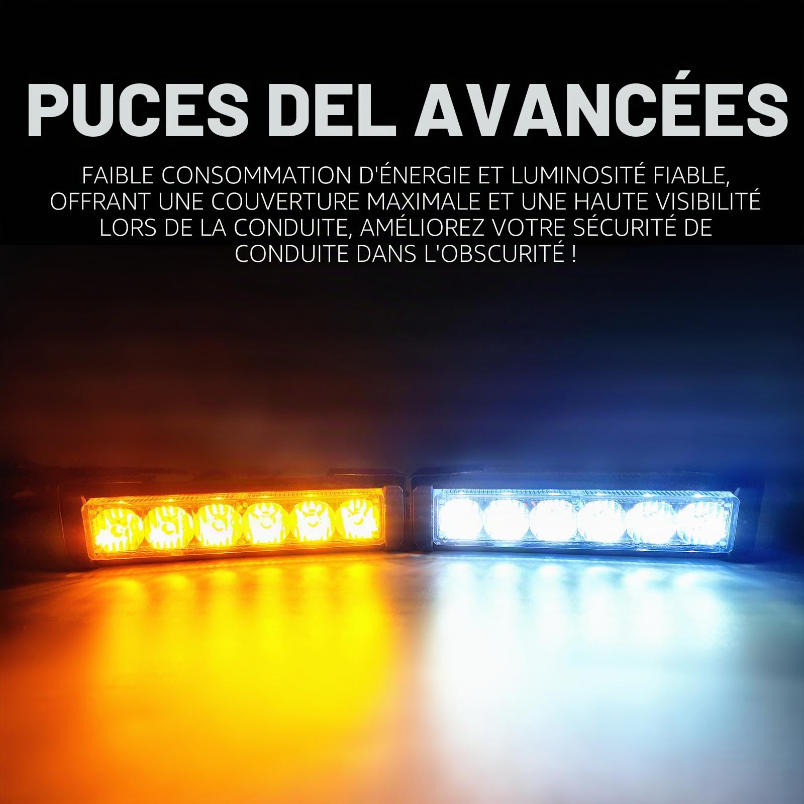 2 en 1 LED Lampe Stroboscopique 12V 24V Lumière Avertissement Stroboscope Bar avec Interrupteur pour Voitures, Bateaux, Camions.