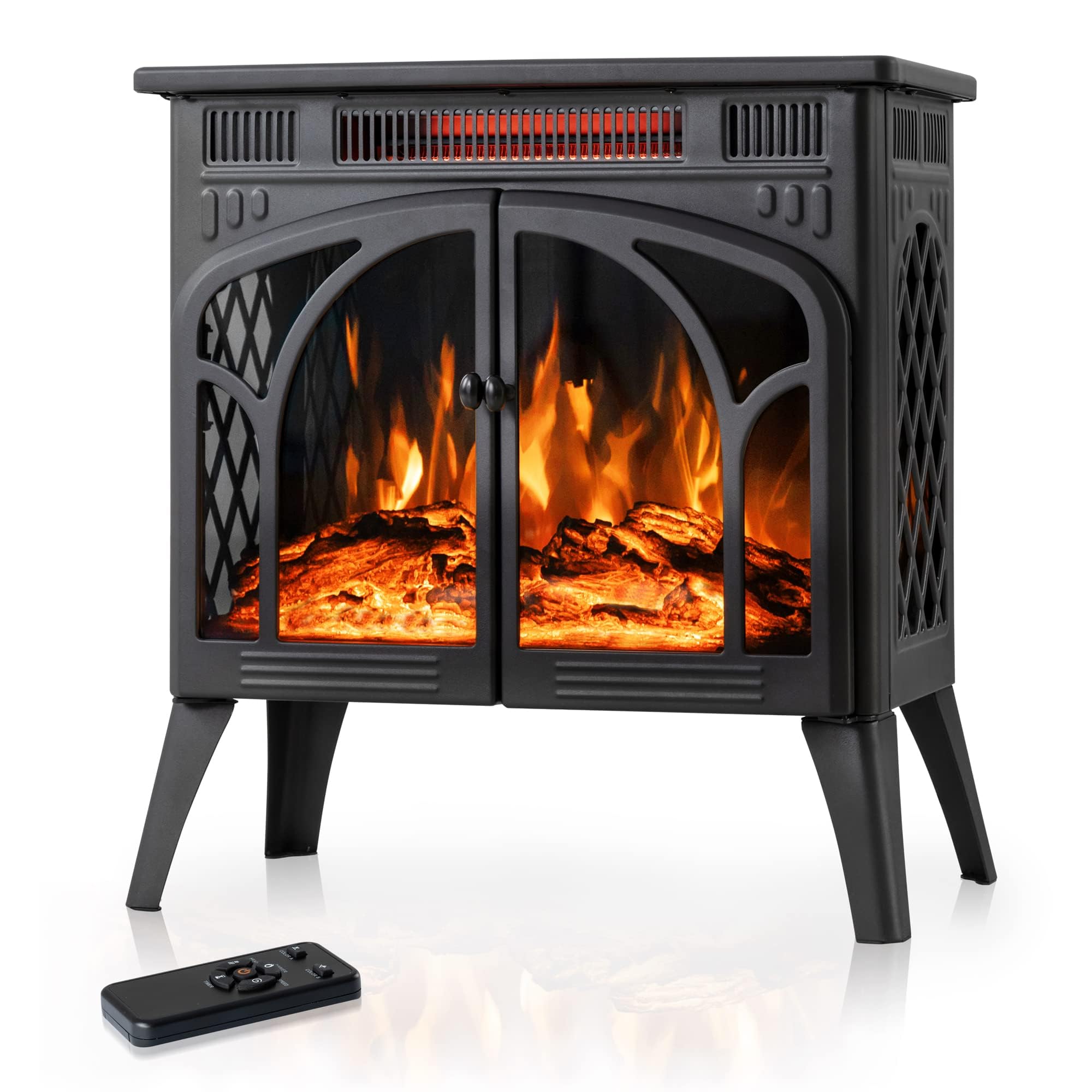 Electactic Electric Fireplace Heater with 3D Flame, Black Cast Iron
