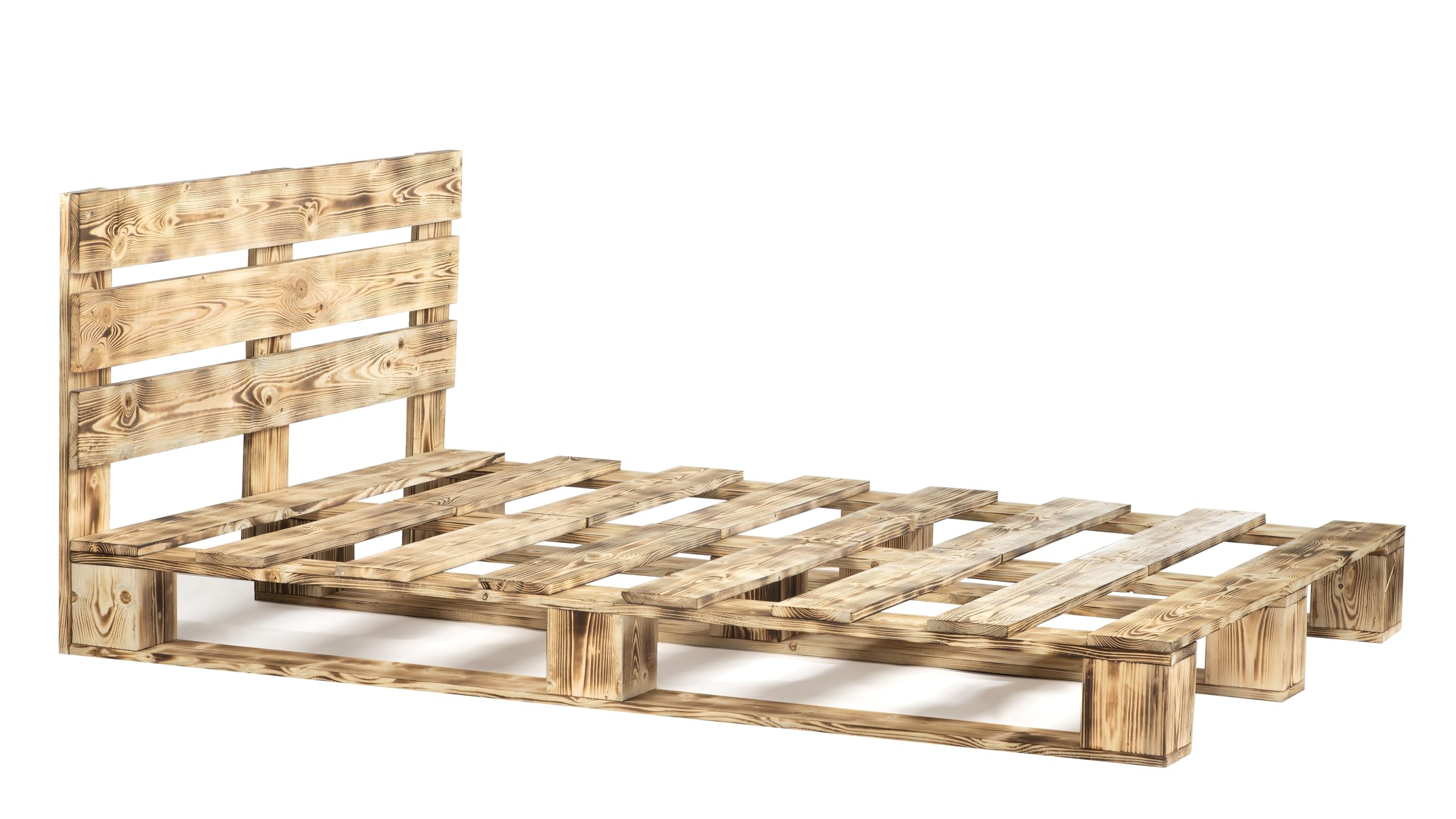 Palettenbett M1 aus Holz 180 x 200 cm Geflammt mit Kopfteil Holzbett 20cm Stabiles Seniorenbett Kinderbett Jugendbett Gästebett erhöhtes Einzelbett Bettgestell Futon Komforthöhe Naturholz