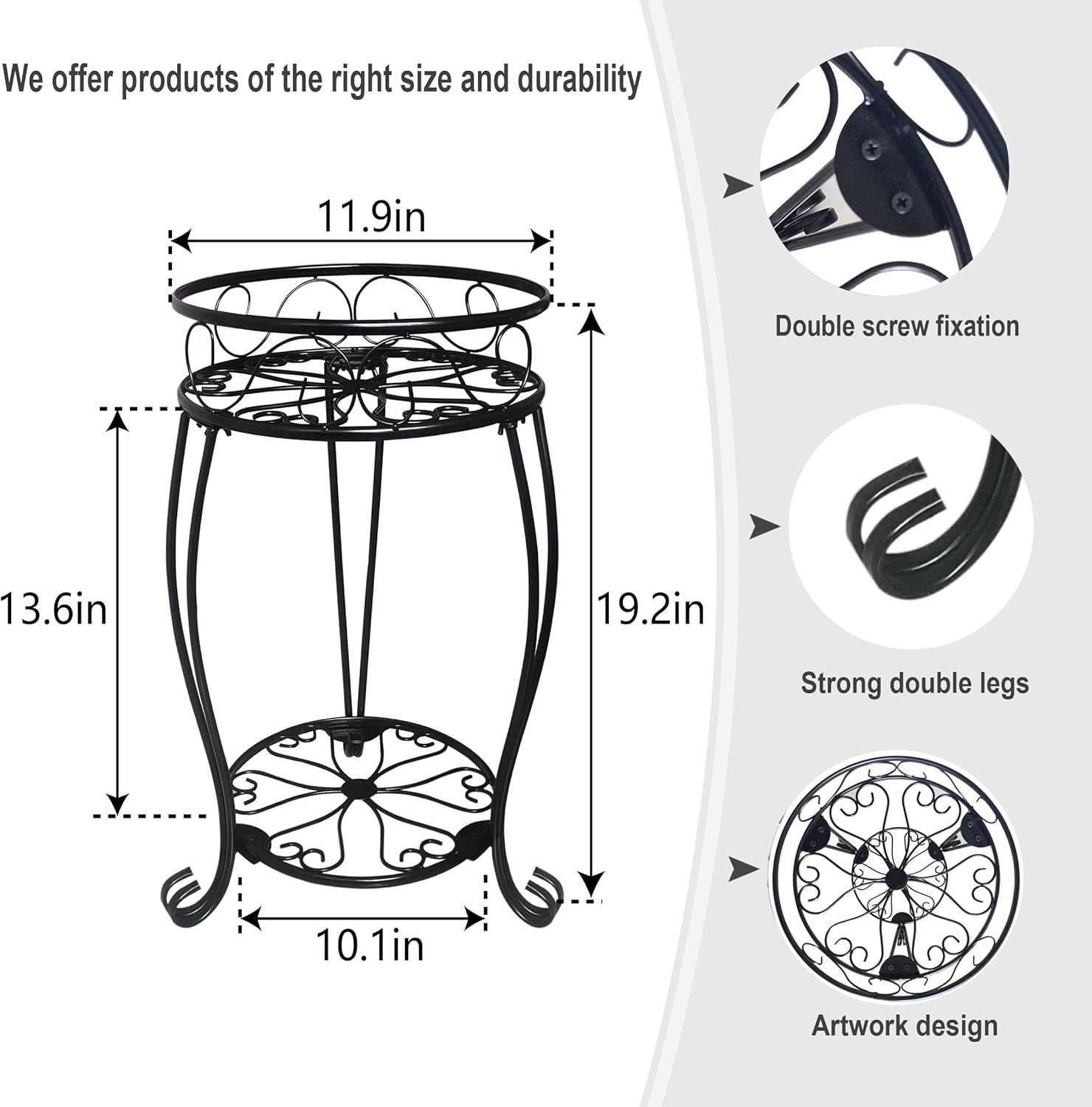 2 Pack 19.2 inch Metal Plant Stand Rack for Round Flower Pot, 2 Tier Potted Holder Indoor Outdoor Rustproof Wrought Iron Heavy Duty Planter Shelf for Corner Living Room Balcony Garden Patio, Black