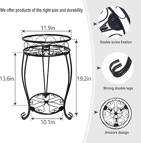 Miniatura 3 de Paquete de 2 soportes de metal de 19.2 pulgadas para macetas redondas, soporte para macetas de 2 niveles para interiores y exteriores, resistente a