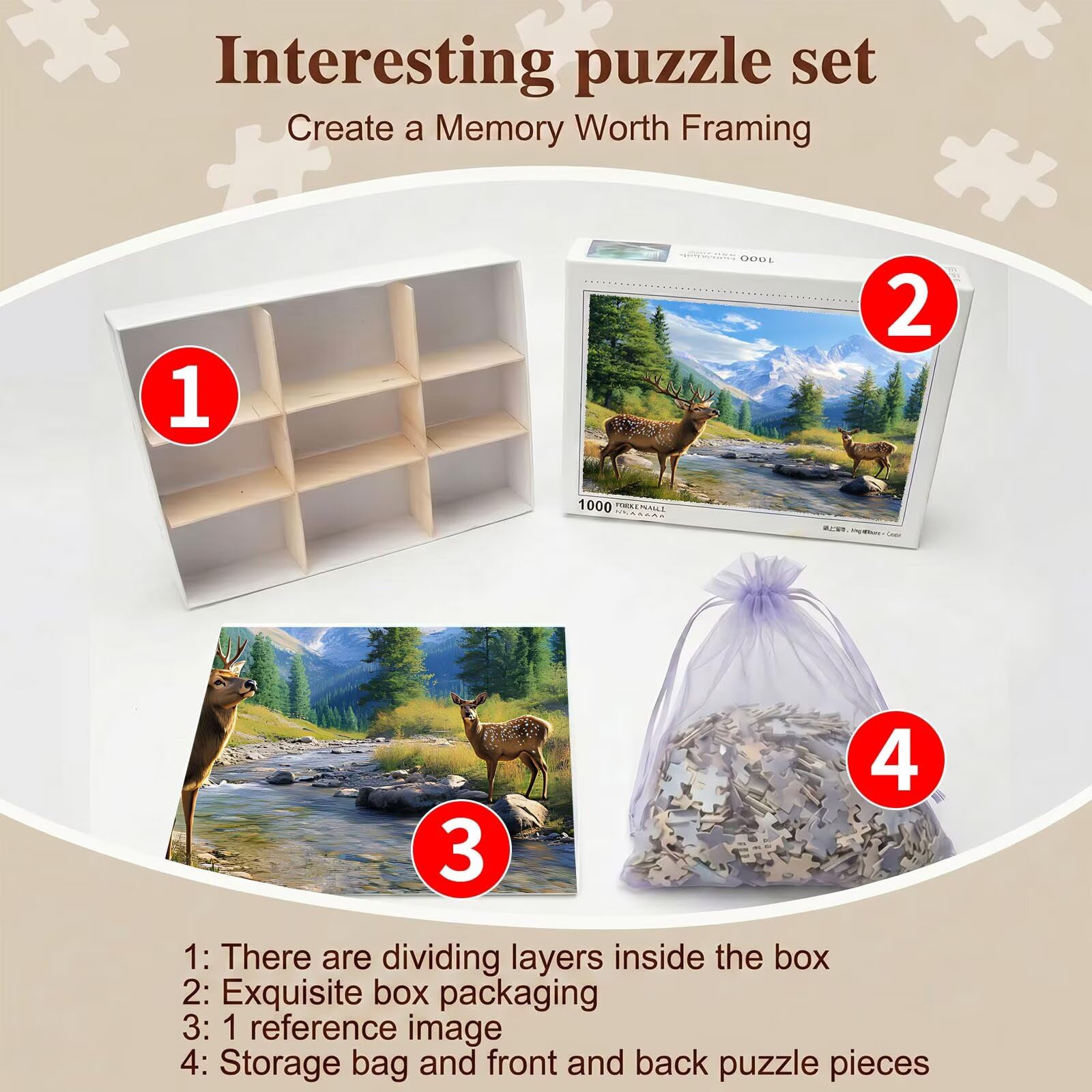 cervo paesaggio Puzzle 1500 Pezzi per Adulti, Puzzle in Legno - Collezione Classica con Poster Incluso -Sfida di Concentrazione e Passatempo Antistress, Gioco Educativo per Famiglia, 87 x 57 cm f0-636