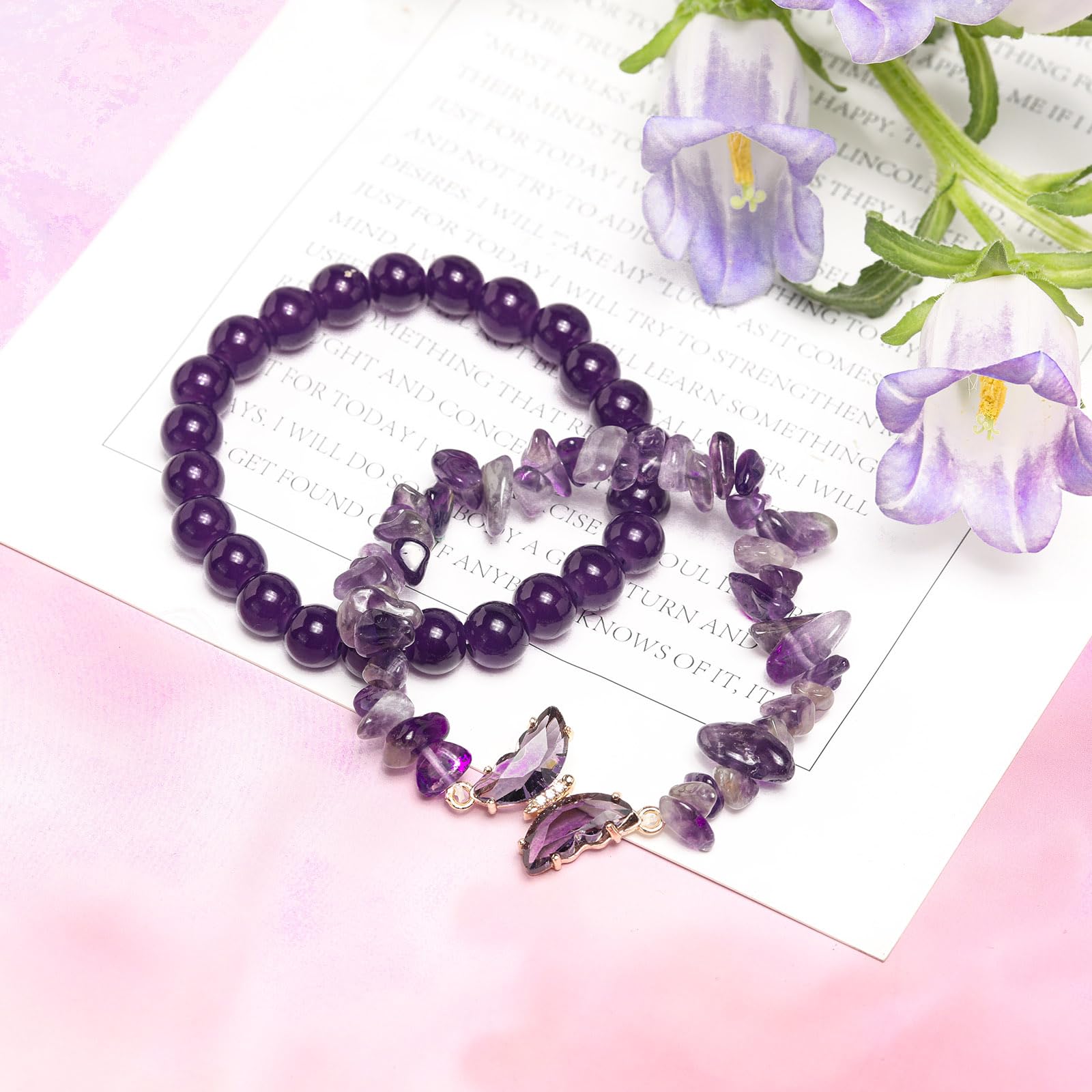 Artlunar Butterfly Bracelets Healing Bracelet Charm Jewelry Mom Gift with Beaded Bracelets Purple Bracelet for Women (Purple)
