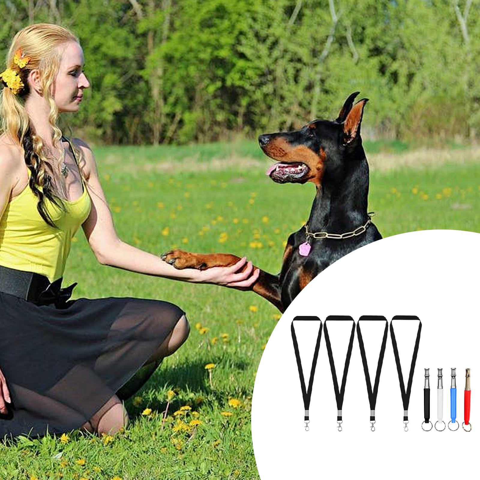 Vauki 4 fischietti per cani, fischietto per cani, ad alta frequenza, silenzioso, con cordino, regolabile, per cani, fischietti contro l'abbaiare, per addestramento del cane