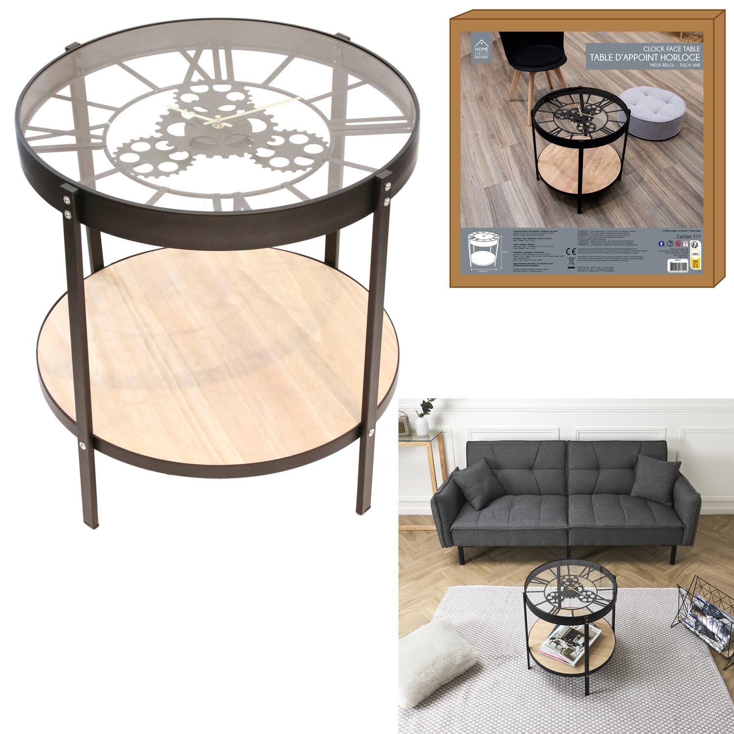 Home Deco Factory Stolik pomocniczy, Iron, czarny/przezroczysty, jeden rozmiar
