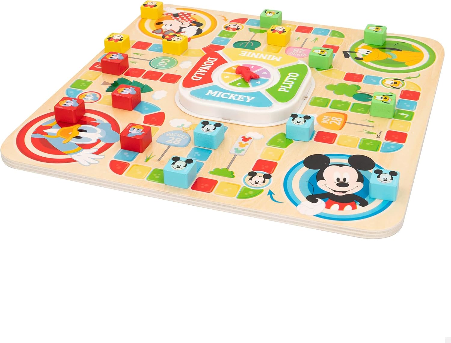 Juego de parchís y oca Mickey Mouse, Juego de mesa parchís, Juego de mesa oca, Juguetes Mickey Mouse, Juego de mesa de madera, Juguetes de madera, 18 piezas, WOOMAX Disney, +4 años