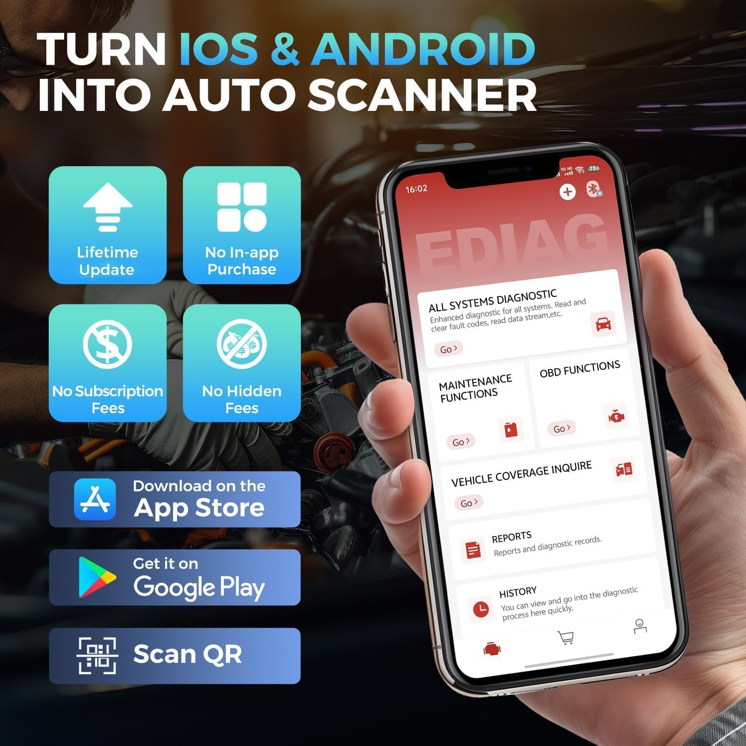 KINGBOLEN Ediag Elite OBD2 Scanner Bluetooth, Bidirectional Test Scanner All System Diagnostic Tool for iOS & Android, 15+ Hot Reset, CANFD Protocol, FCA AutoAuth, No Subscriptions Lifetime Update