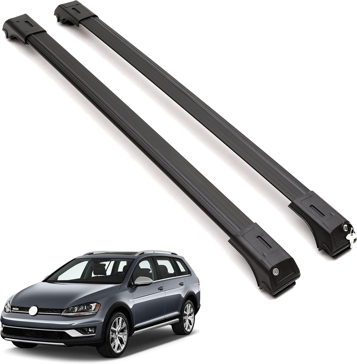 Roof Rack Cross Bars for VW Volkswagen Golf SW Alltrack 2013-2019 | Aluminum Crossbars with Anti Theft Lock for Rooftop | Compatible with Raised Rails - Black