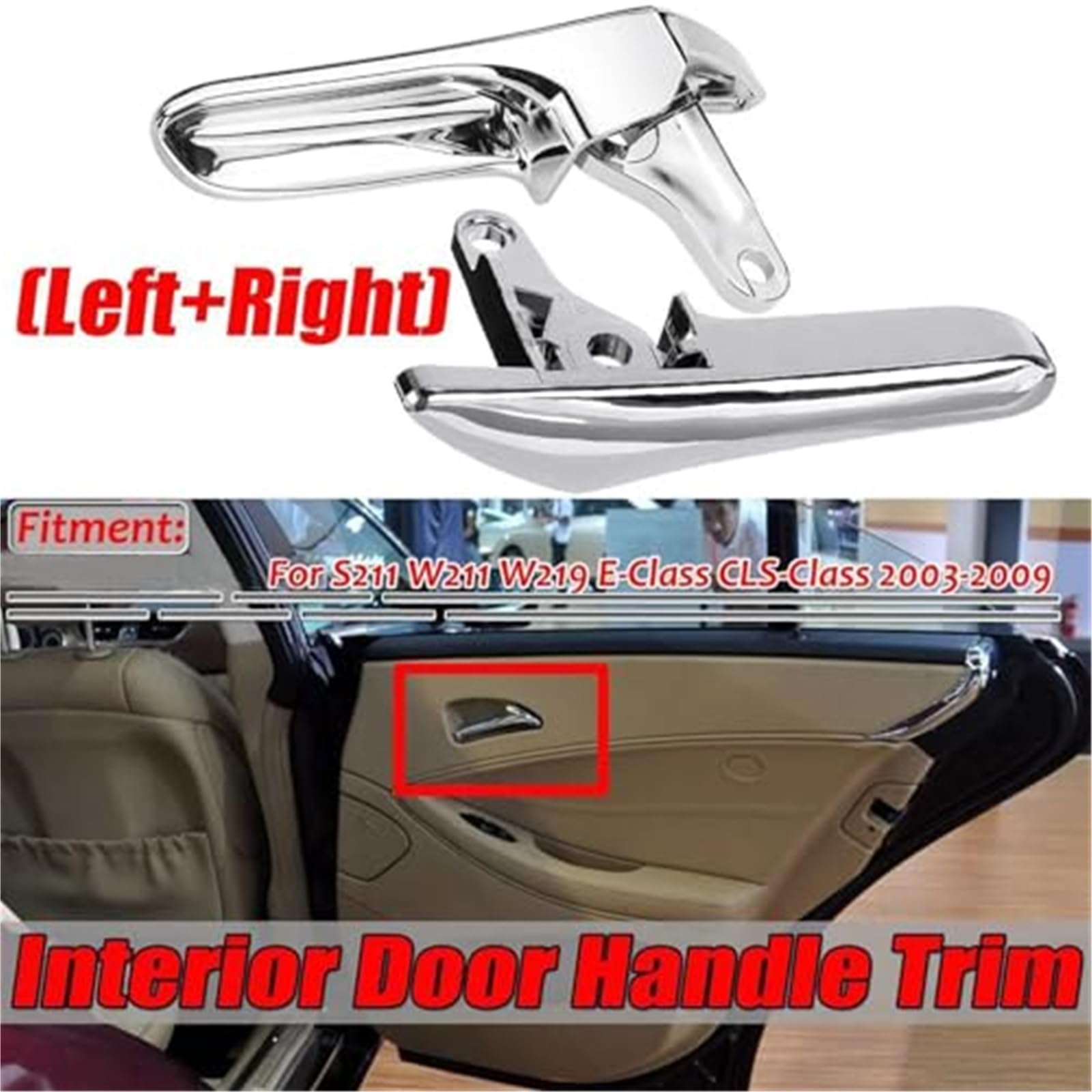 Chromowana wewnętrzna pokrywa klamki drzwi tapicerka uchwyt do holowania drzwi, dla Mercedes-Benz, E CLS klasa S211 W211 W219 2003-2009 para 21176601247F24 Klamka do drzwi samochodowych
