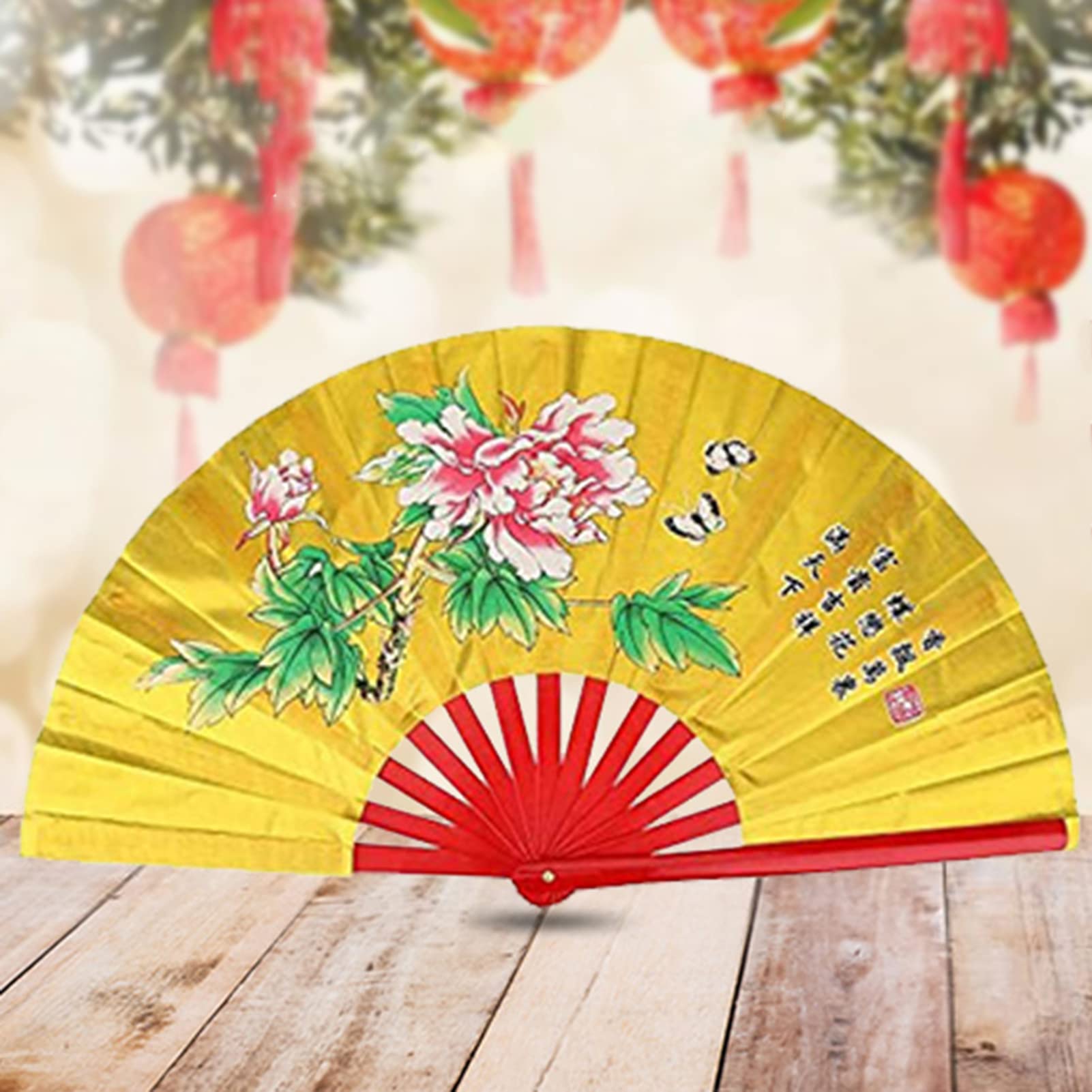 Tai Chi Arti Marziali Kung Fu Ventaglio di Seta di bambù Leggero Apertura e Chiusura Liscia Rosso Oro Nero 12,99 Pollici 127g Allenamento di Danza (Oro)