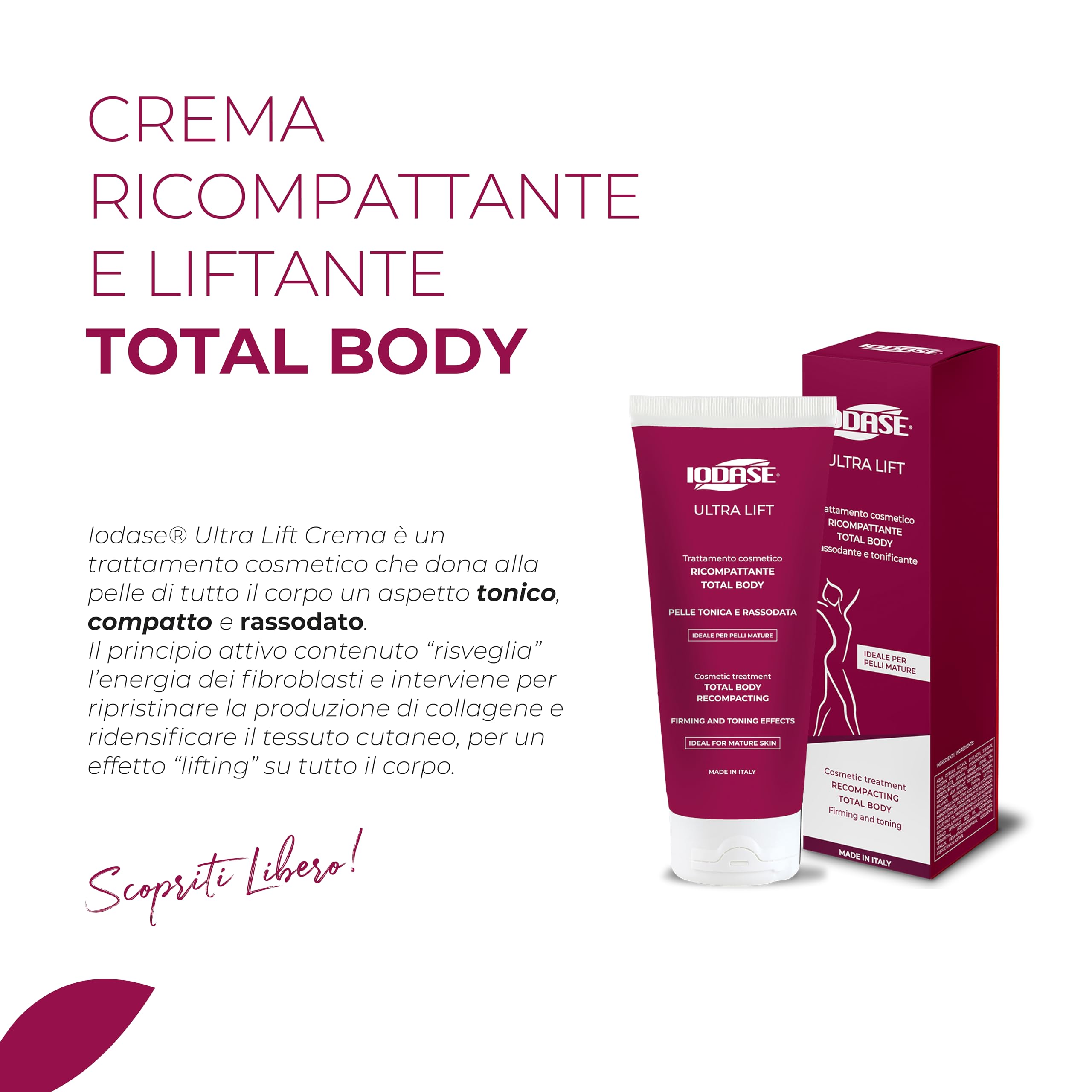 Iodase Crema Corpo Ricompattante 200ml, Pelle Tonica e Compatta, con Collagene e Oli Naturali Attivati, Migliora Elasticità, Densità e Compattezza, Ideale per Pelli Mature e Lassità Cutanea