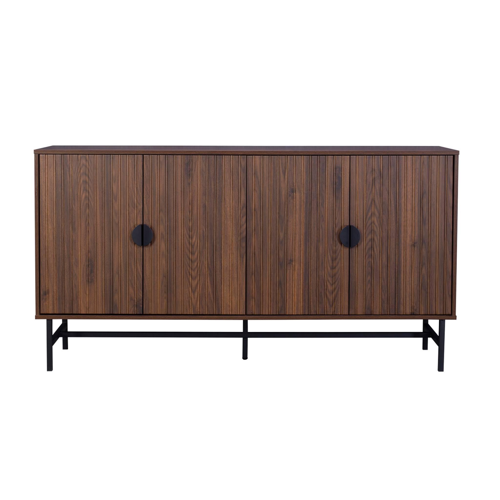 Alice's Garden sweeek - Buffet de Rangement Effet Bois foncé. Bazalt. Quatre Portes. Deux étagères. Buffet Haut. vaisselier. L 157.5 x l 39 x H 83cm
