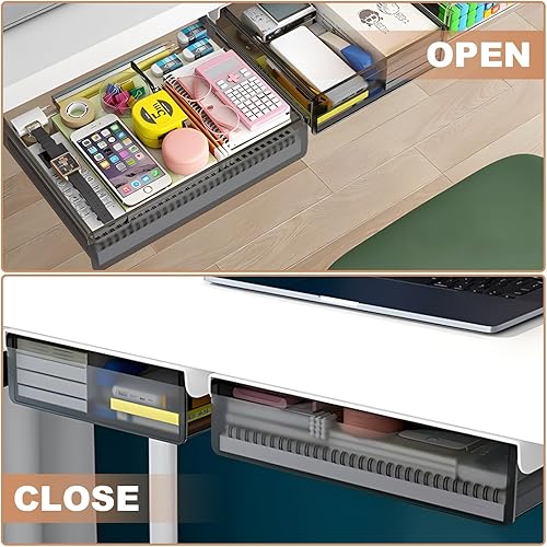 Miniatura 6 de Organizador de almacenamiento de cajones para mesa debajo del escritorio, paquete de 2 cajones de escritorio grandes y medianos, organizador de