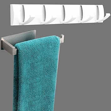 Hand Towel Holder+Folding Coat Hooks, Self Adhesive Hand Towel Ring, Thicken SUS304 Stainless Steel Hand Towel Bar/Rack, Heavy Duty Towel Rack for Bathroom Wall Hook for Hanging Clothes Robe.