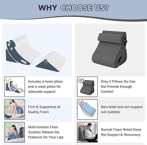 Miniatura 7 de Yojoker Juego de 4 almohadas ortopédicas de cuña para dormir, almohada de espuma poscirugía para aliviar el dolor corporal, espalda y piernas,