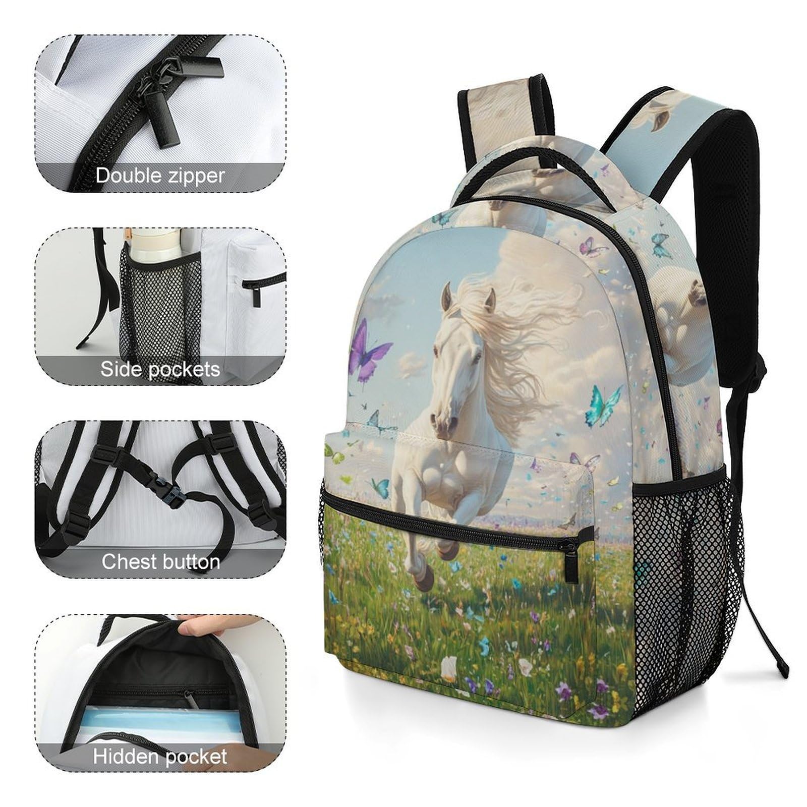 Sacs À Dos Portrait de cheval raffiné Pour Enfant Cartable Animal Sacs D'école Ecole Scolaire Garçons Et Filles One Size