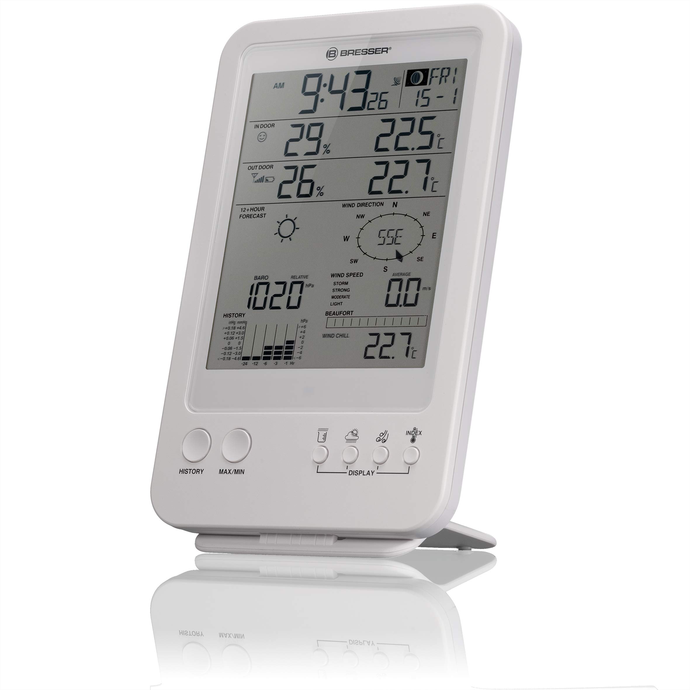 Bresser Wetterstation 5-in-1 Funkwetterstation mit Außensensor, Weiß