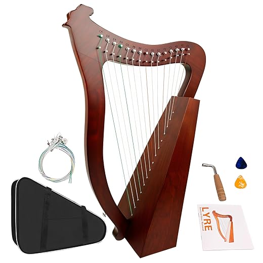Lyre Harp, 23 Inches 15-String Zelkova Lyra Harp Kit, Stringed Musical Instruments with Tuning Wrench Gig Bag Instructions Extra Strings for Beginners Adults