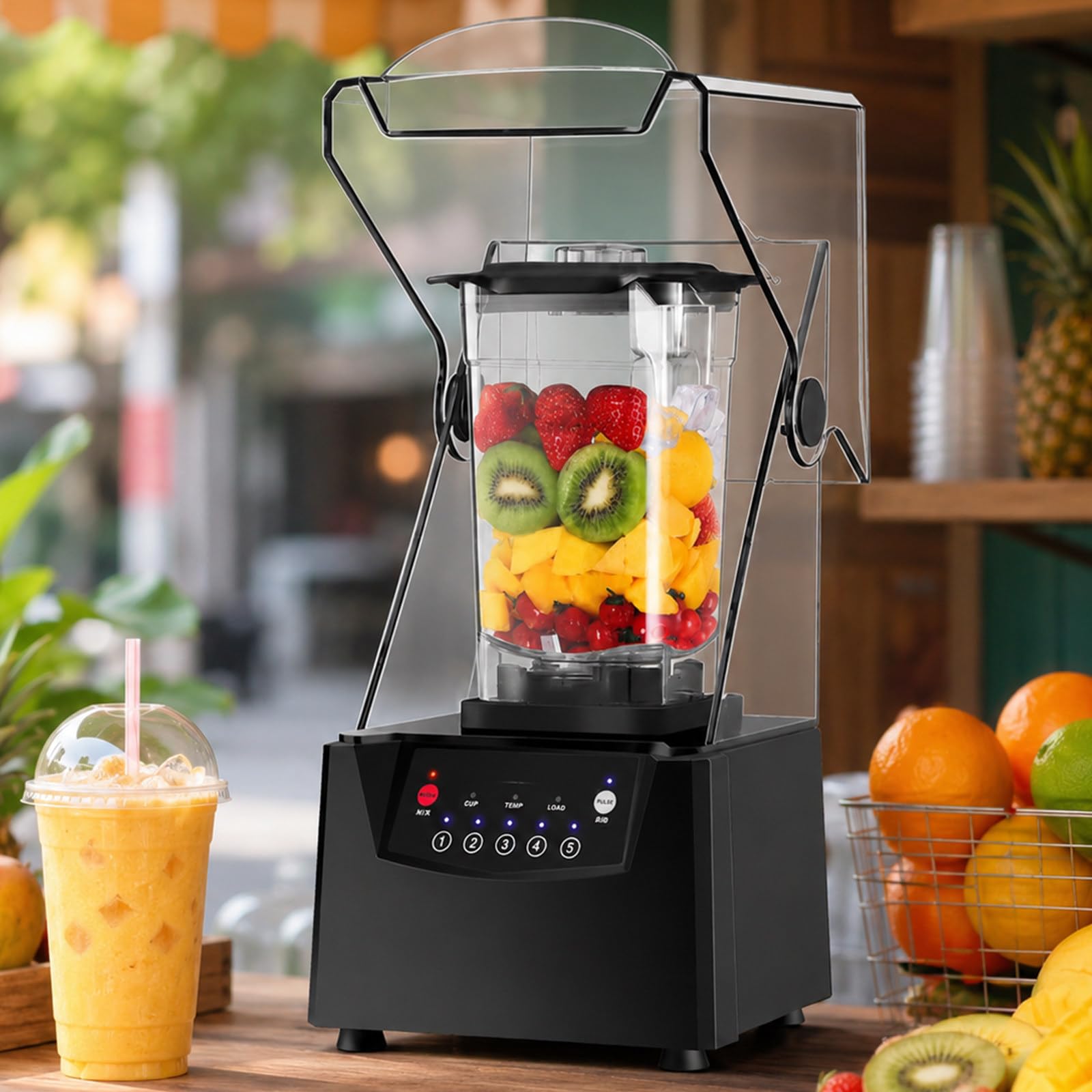 pealiritansemen Professional Smoothie Blender 2200W, Quiet Commercial Ice Crusher with 1.8L Blending Jug, 17,000 RPM Motor, 6 Blades and 5 Preset Programmes for Café, Juice Bars, Home