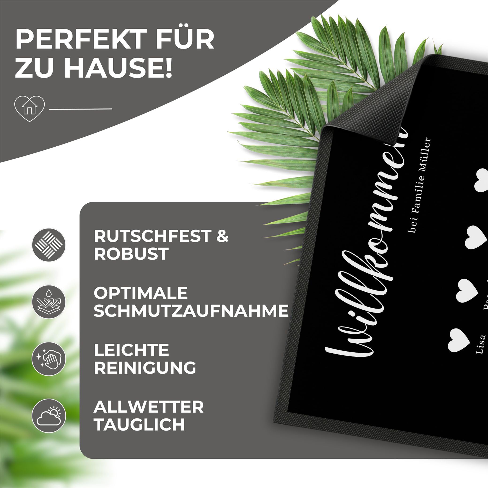 Personalisierte Fußmatte Willkommen bei Familie [Nachname] – Geschenk zum Einzug | Fußmatte außen & innen | Flur Deko & Wohnung Zubehör (Willkommen bei, 60 x 85 cm)
