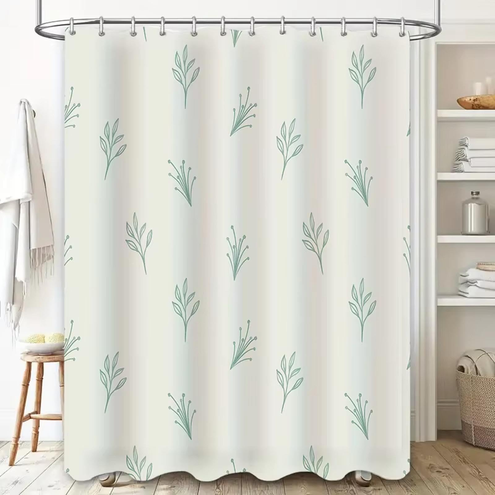 Rideau de Douche Moderne avec Joli Motif de Feuilles pour Salle de Bain, imperméable et Lavable, Motif Feuilles Blanches et Vertes, 200 x 220 cm