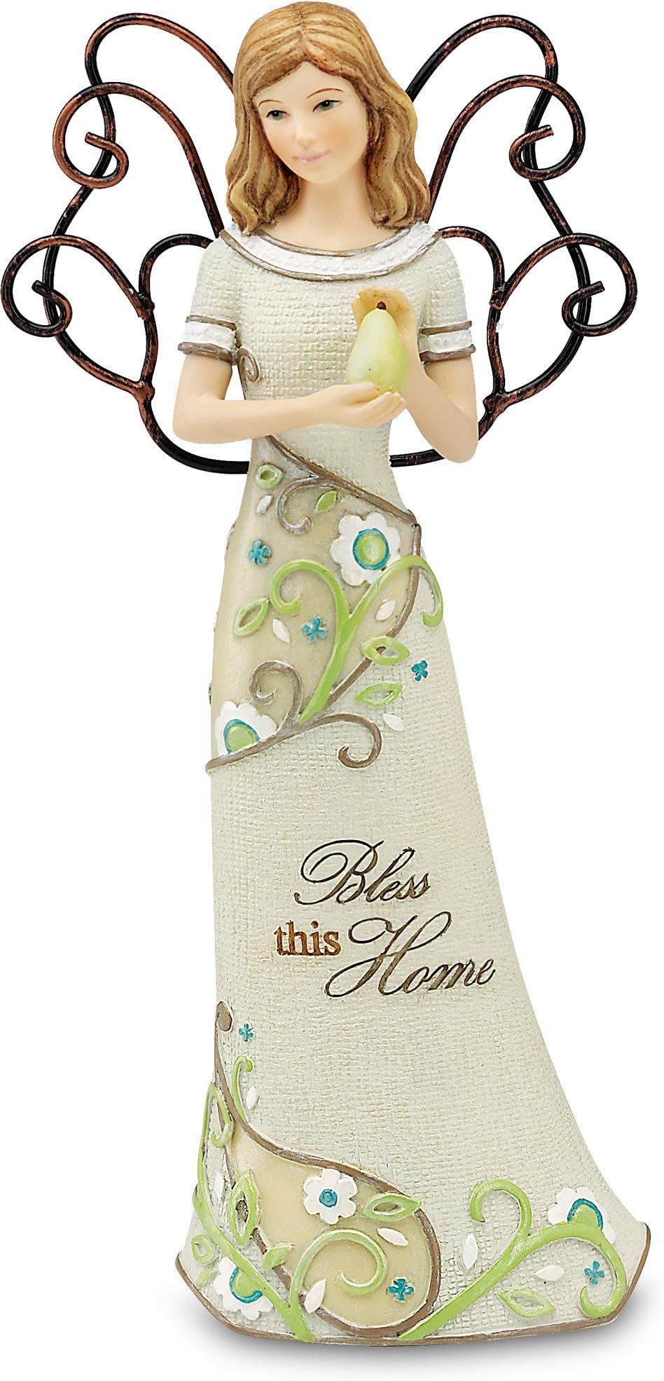 Bless This Home Angel Figurine by Pavilion, Holding Pear, 6-Inch Tall